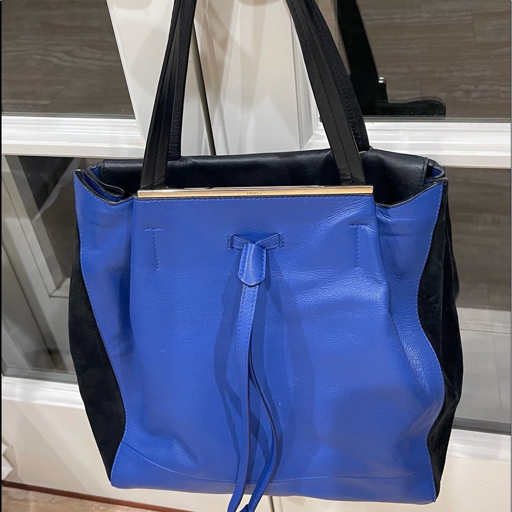 Authentic Furla Leather & Suede Satchel Handbag